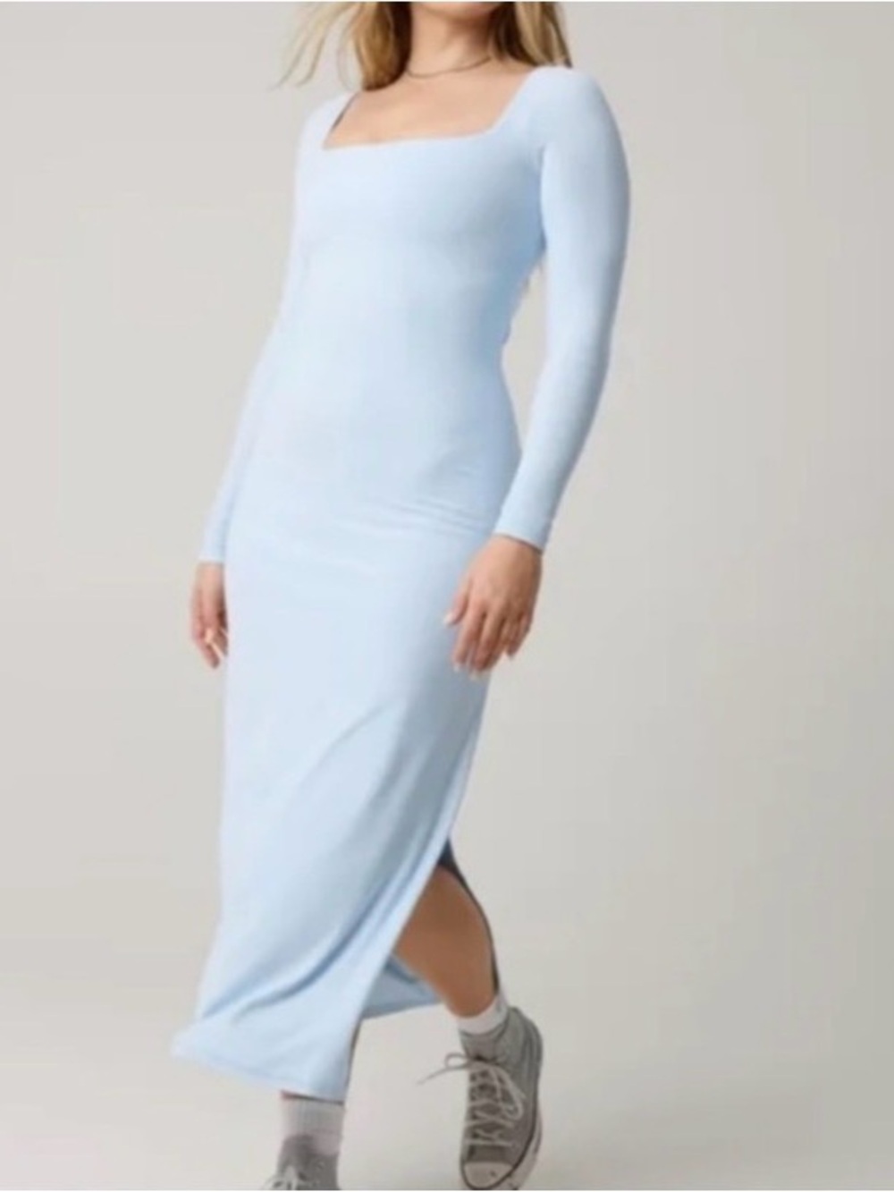 Aerie Offline Baby Blue Long Sleeve Fitted Dress